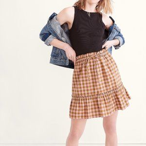 Madewell Pull-On Ruffle Tiered Mini Skirt Gingham Seersucker Size Small S  NWT